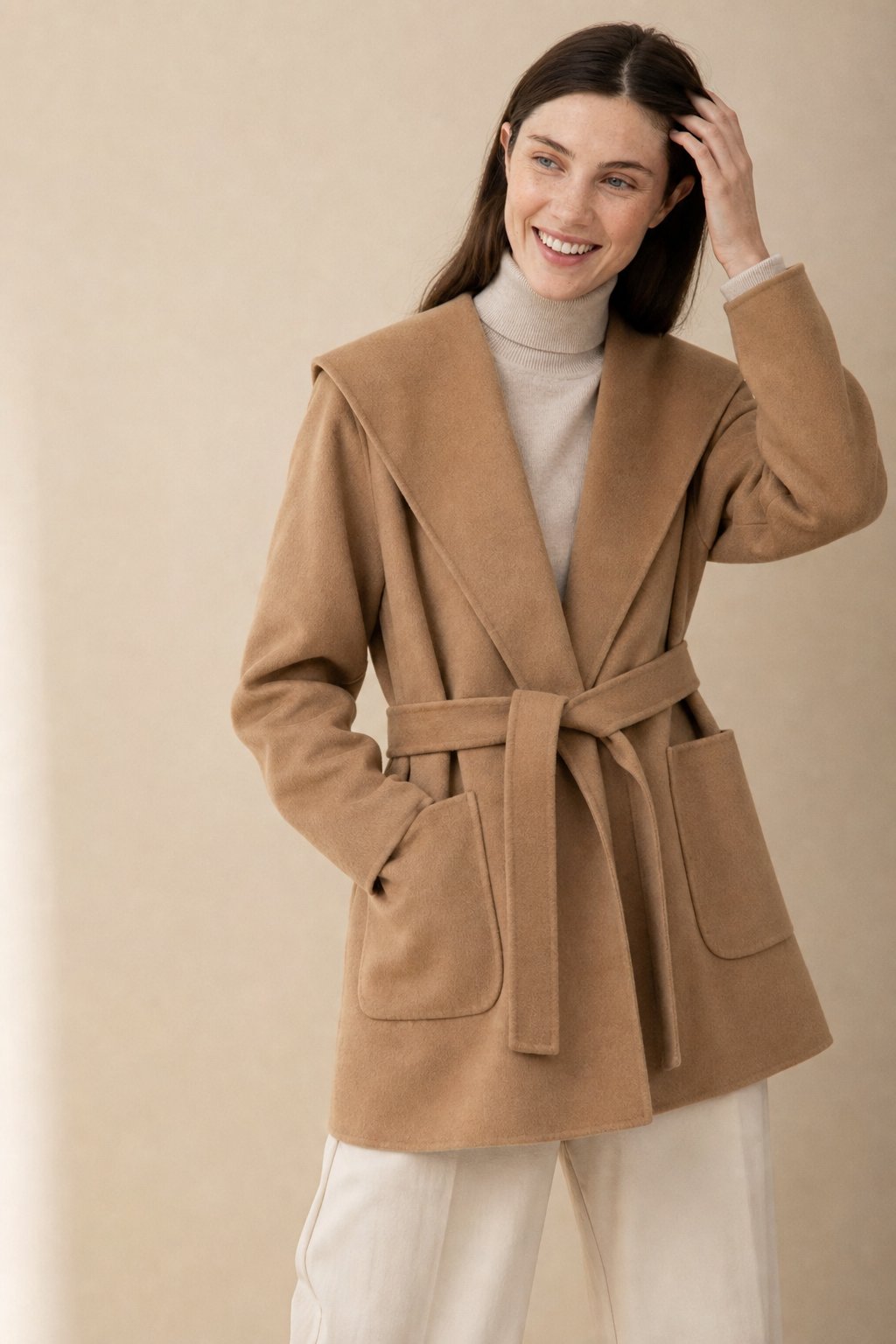 Camel-Hair Long Pointed Coat in Camel