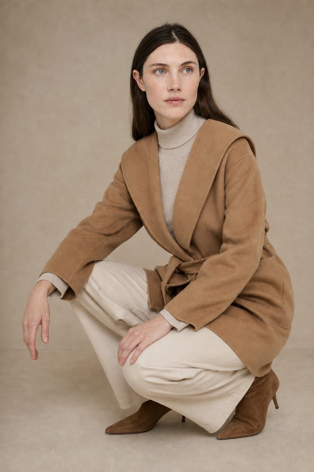 Camel-Hair Long Pointed Coat in Camel