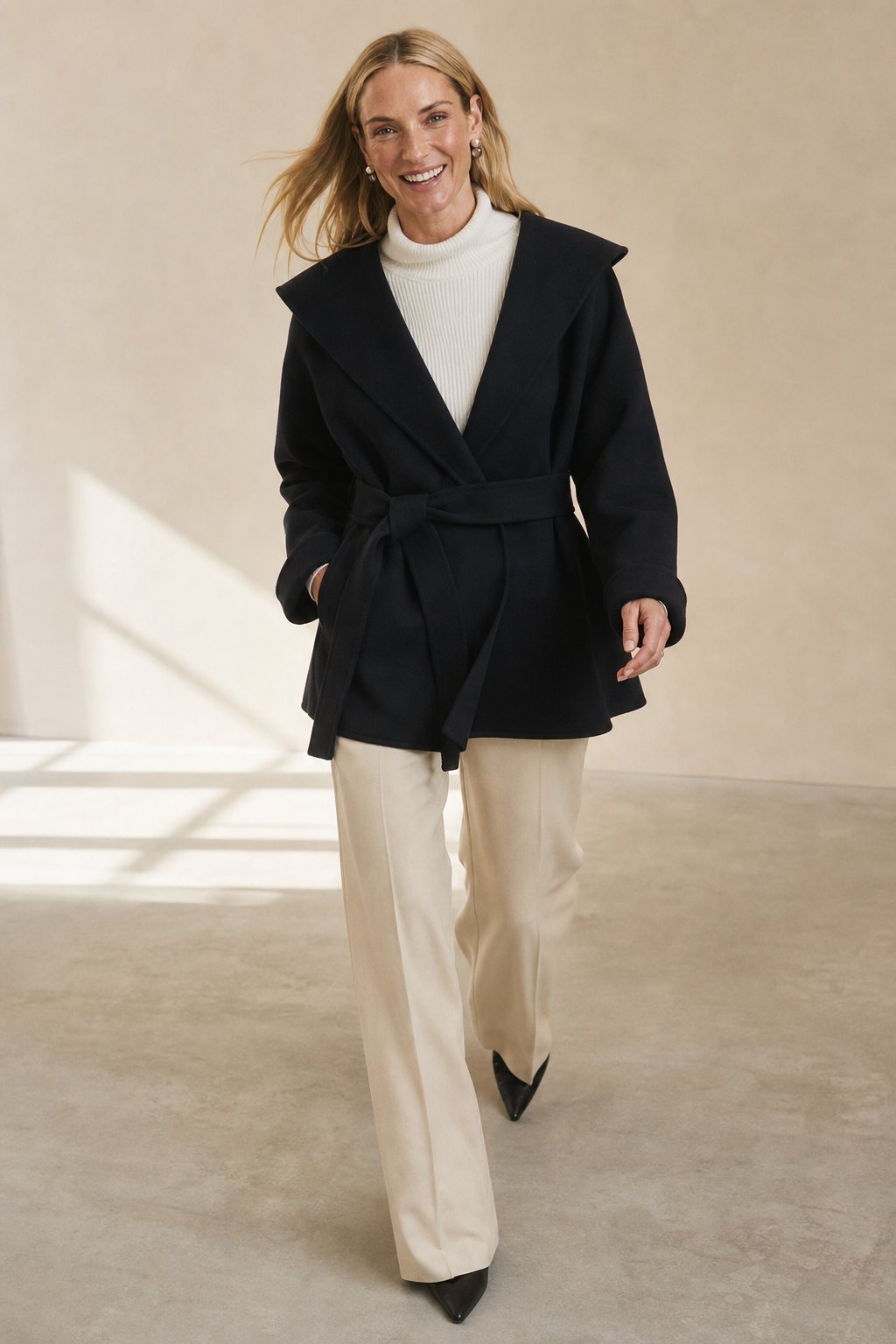 Camel-Hair Long Pointed Coat in Black