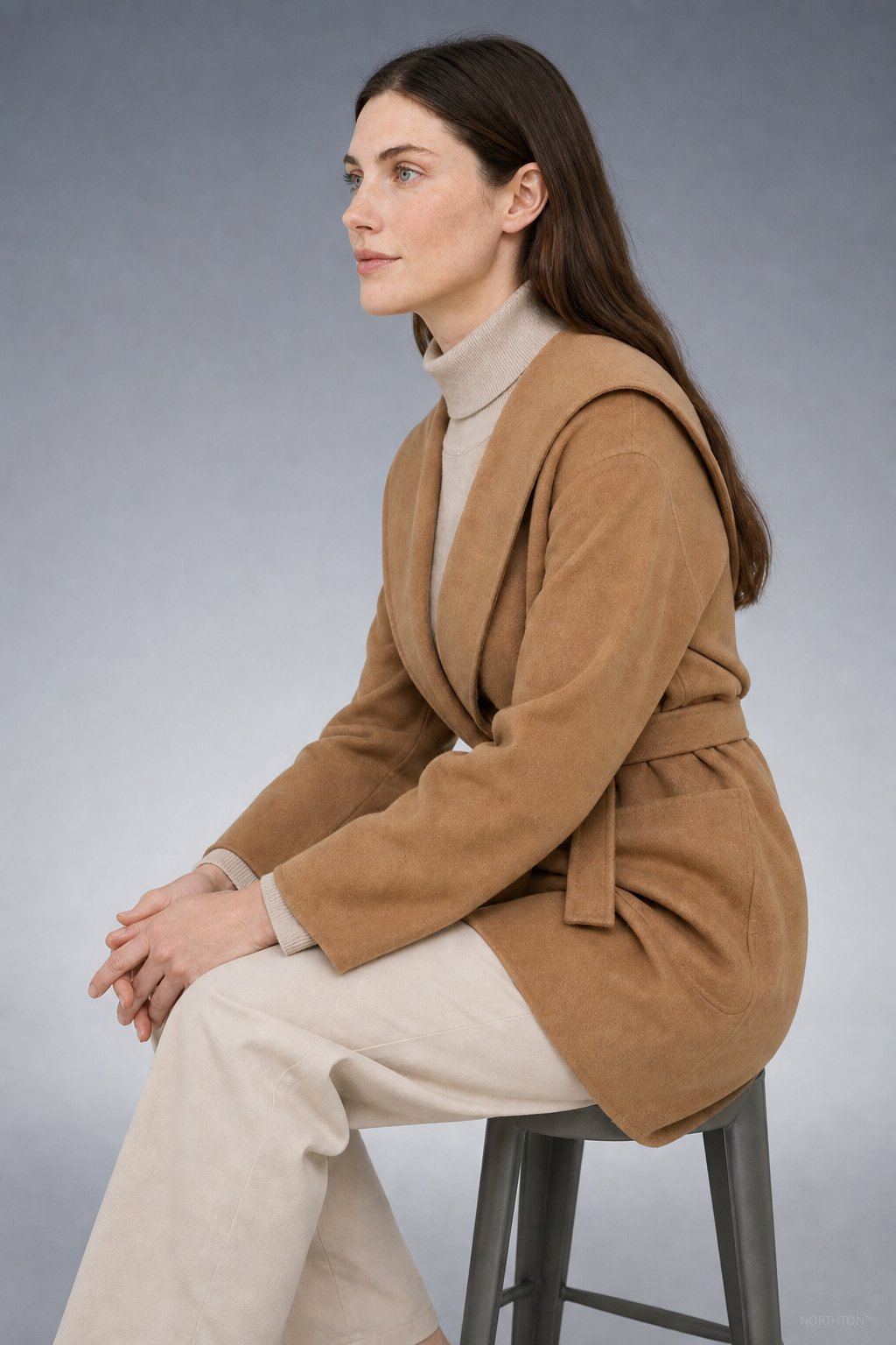 Camel-Hair Long Pointed Coat in Camel