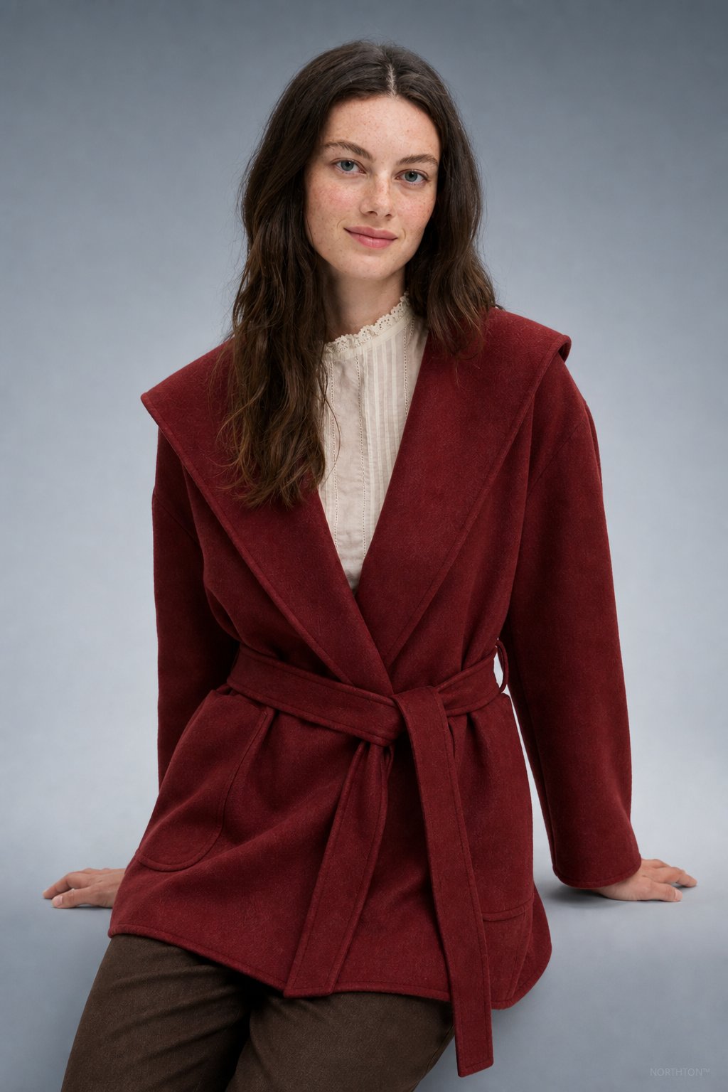 Camel-Hair Long Pointed Coat in Red