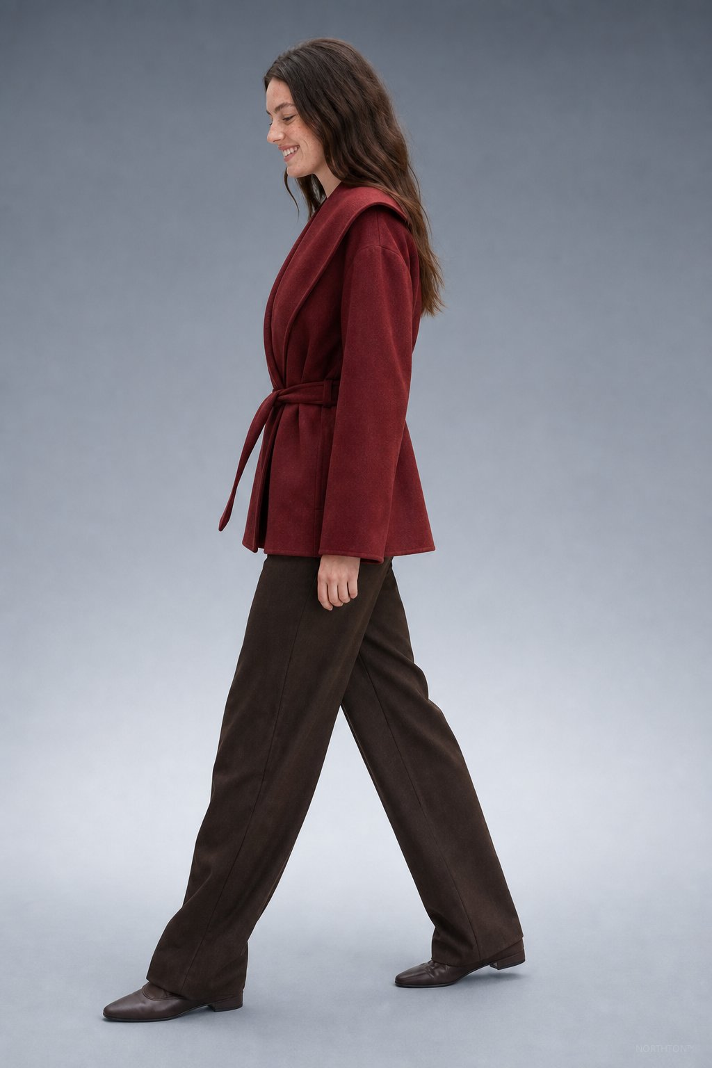 Camel-Hair Long Pointed Coat in Red