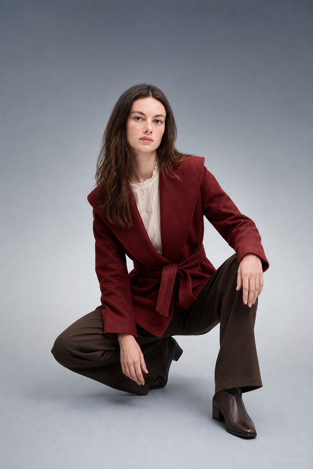Camel-Hair Long Pointed Coat in Red