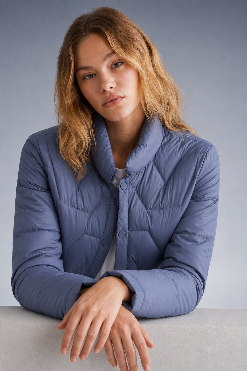Natalie Quilted Down Jacket — Blue, alo_slate product shot