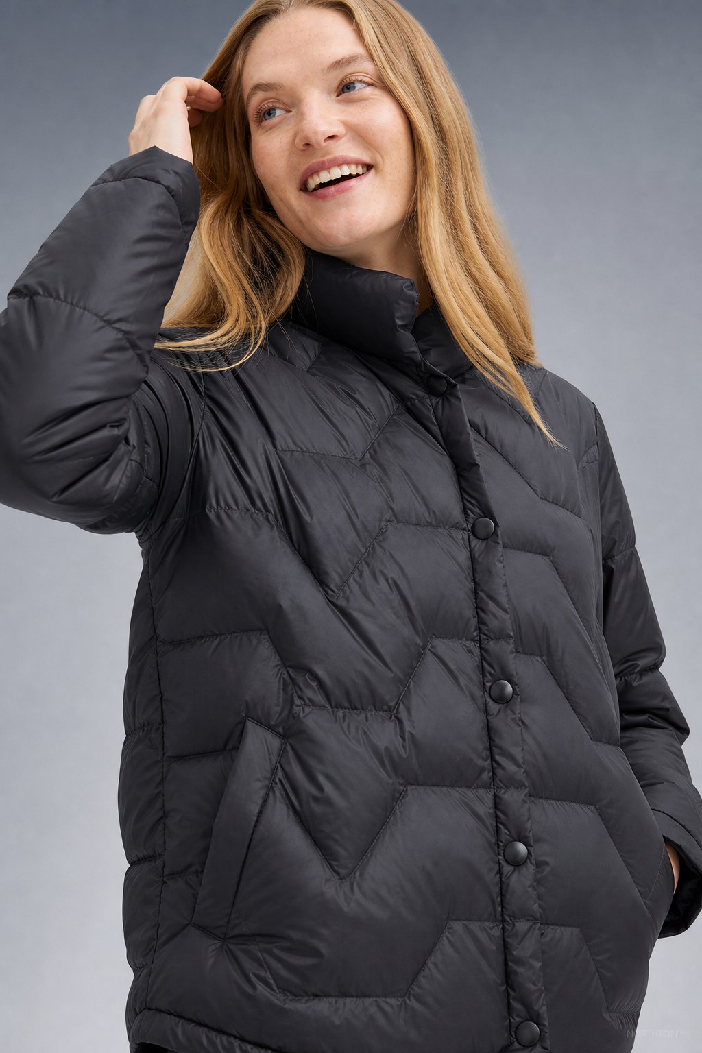 Natalie Quilted Down Jacket — Black, alo_slate product shot
